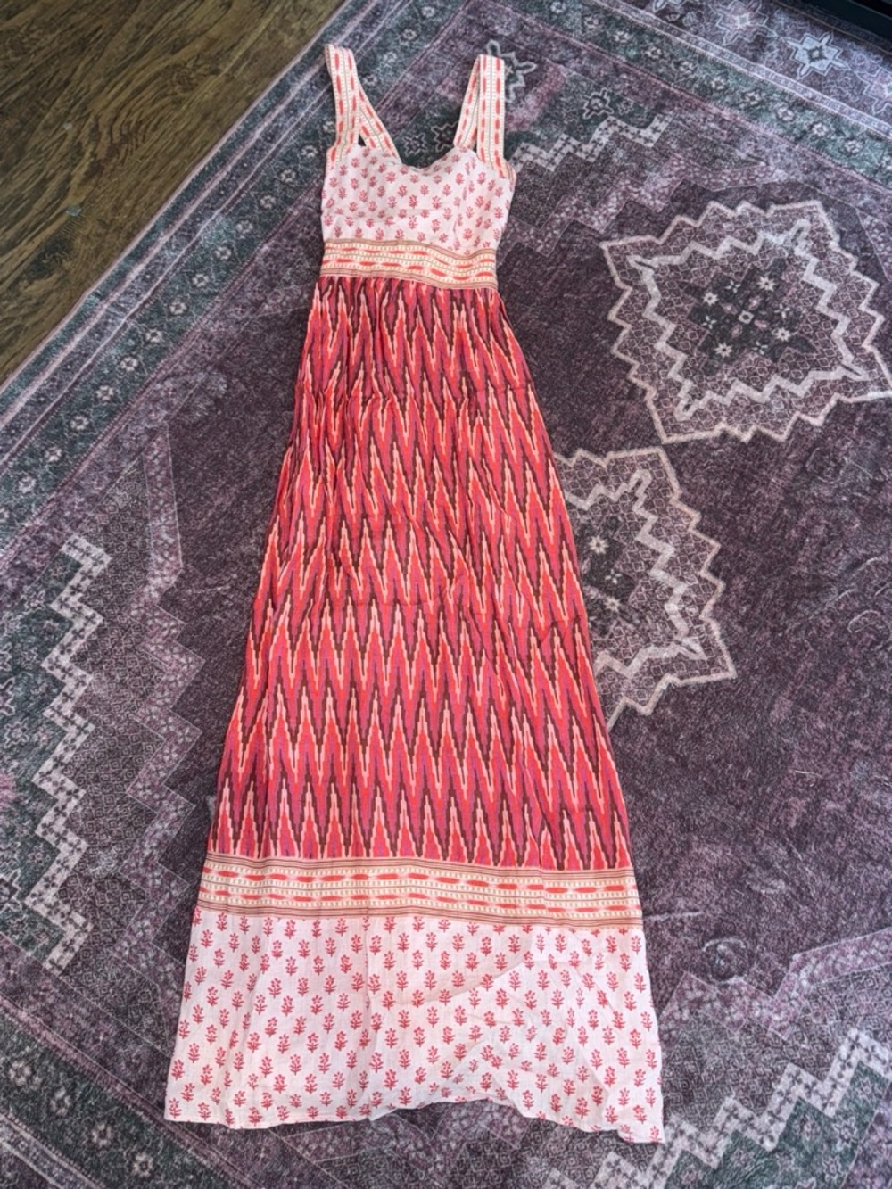 Faherty Coral and White Patterned Maxi Dress